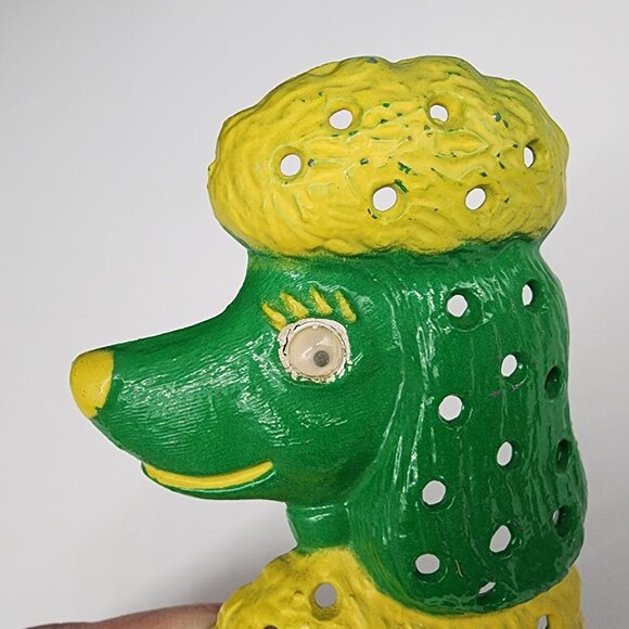 Vintage Metal Poodle Earring Holder Green and Yellow by Libby VTG MCM - Picture 6 of 6
